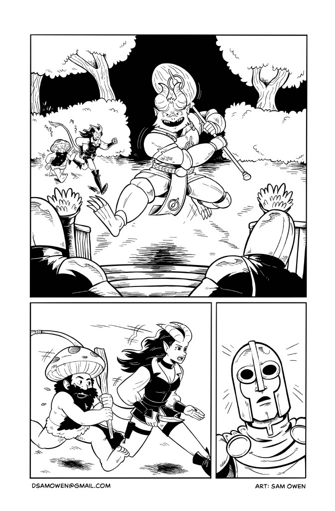 Sample of an unlettered, black and white comic page.